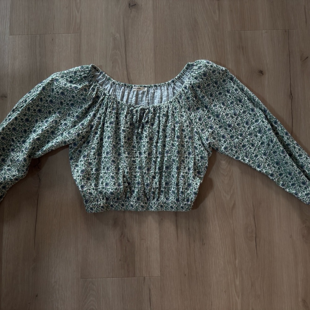 Marine Layer Floral Print Crop Top - Green and White